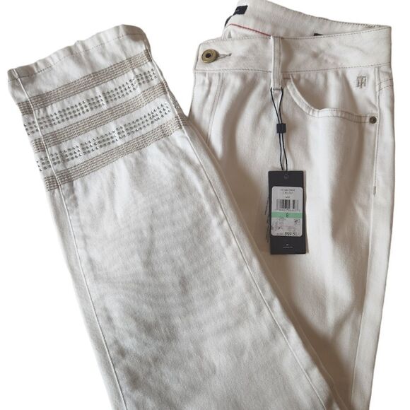 Tommy Hilfiger White Greenwich Midrise Straight Jeans with Rhinestones Size 8 - Picture 1 of 9